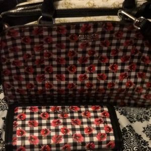 Guess Floral Gingham satchel/wallet set nwt!
